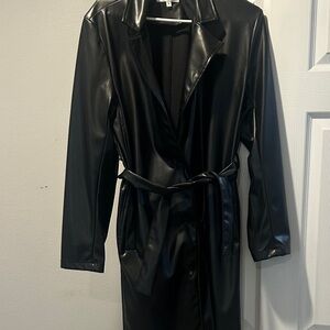 Vigoss Black Faux Leather Trench Coat